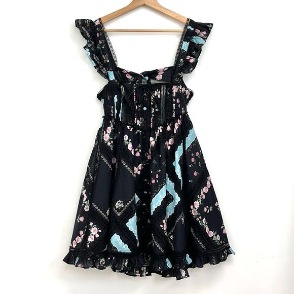 For Love & Lemons Leanne Lace Ruffles Open Back Babydoll Mini Dress - Small - Picture 2 of 14